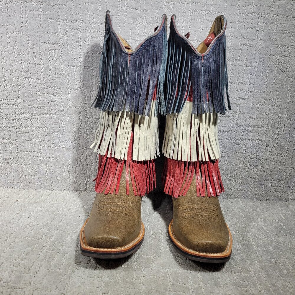 Twisted X Red White Blue Leather Veterans War Fringe Boot Womens Size 6, 7.5,8.5 - Picture 2 of 12
